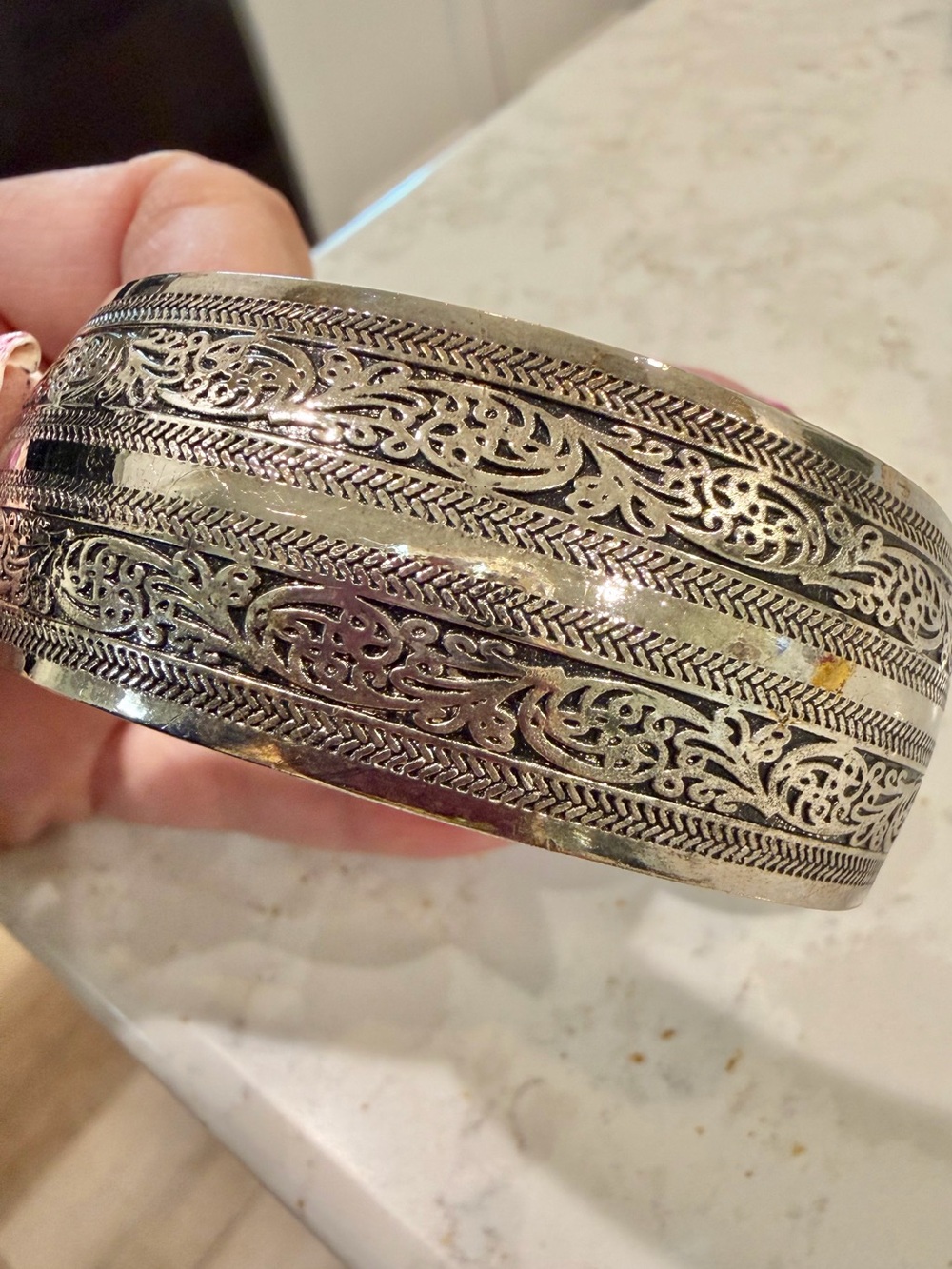 Vintage Ornate Chinese Export 925 Wide Cuff Bracelet – 40g Authentic Wenyin - Picture 4 of 10